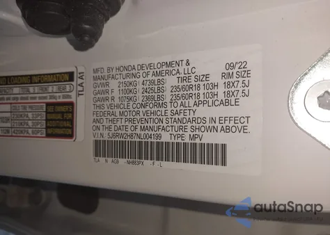 2022 Honda Cr-V Awd Ex-L z USA, uszkodzony, nr VIN 5J6RW2H87NL004199